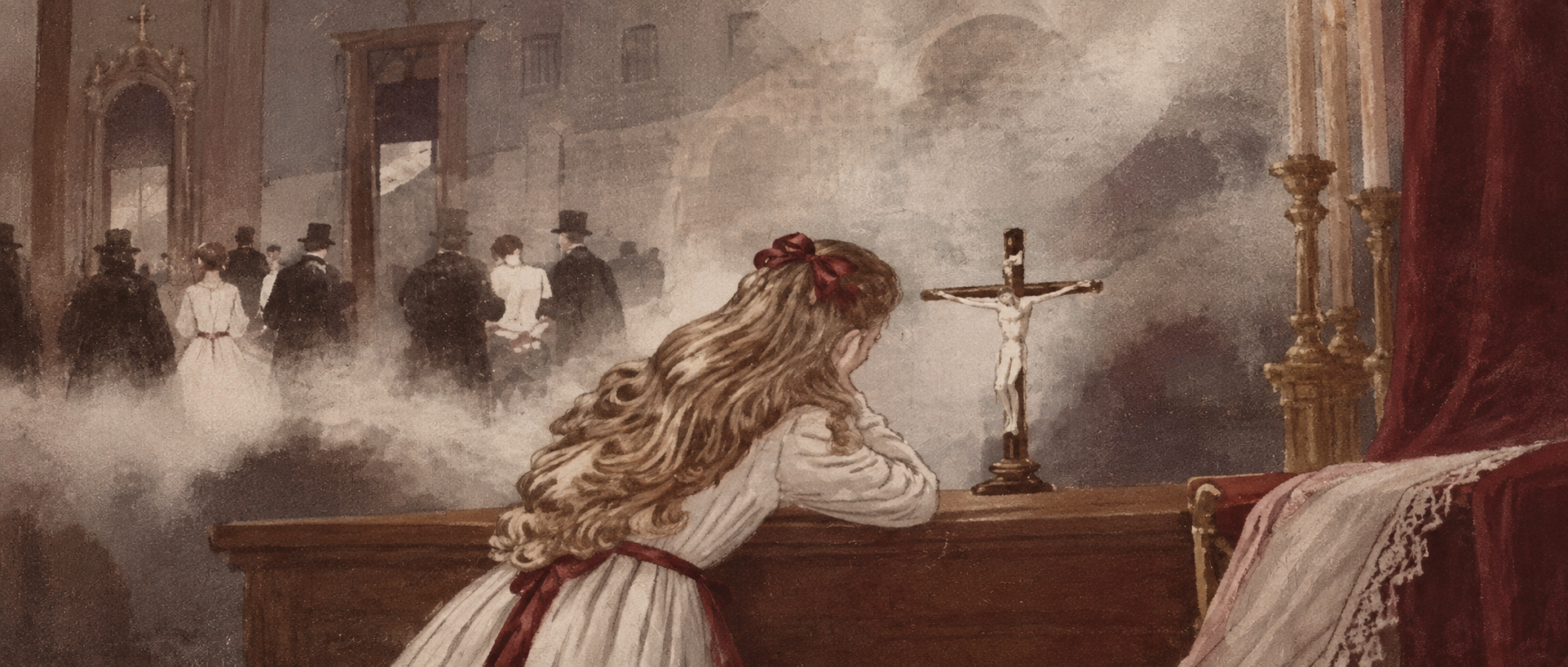 Fanciulla in preghiera in chiesa